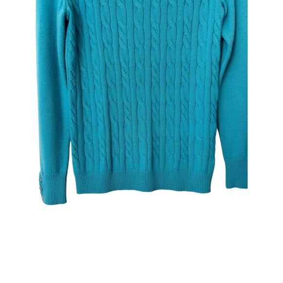Talbots Sweater Womens Size XS Teal Blue Cable Knit Lambswool Blend Long Sleeve - Picture 3 of 10